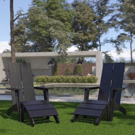 Flash Furniture Black Modern Adirondack Chairs & Ottomans, PK2 2-JJ-C14509-14309-BK-GG